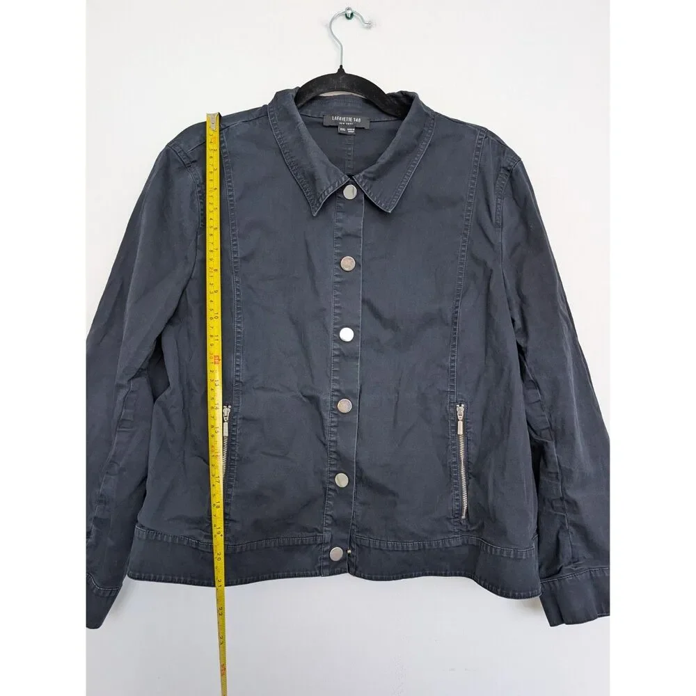 Lafayette 148 Navy Snap Button Collared Lightweight Jacket Sz XXL Zip Pocket - Picture 4 of 16